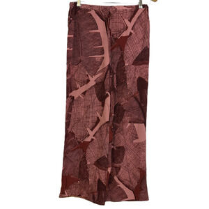 Poetry Wide Leg Pants Womens Size 8 Burgundy Pink Floral Elastic Resort Aloha